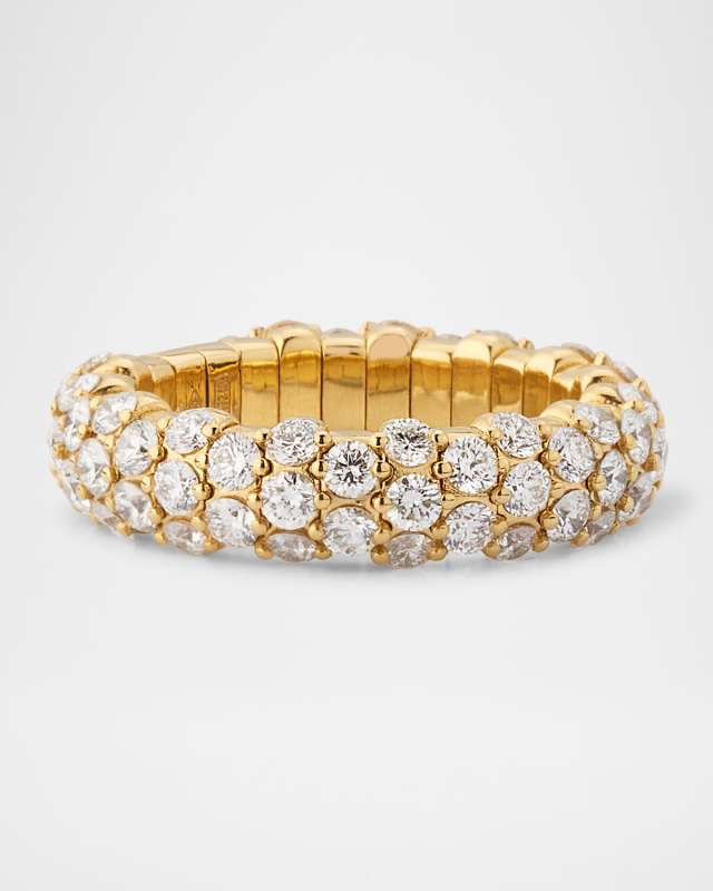 18K Yellow Gold Stretch Ring with Diamonds, Size 6